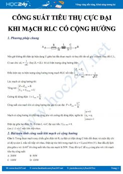 Hướng dẫn Tìm công suất tiêu thụ cực đại khi mạch RLC có cộng hưởng
