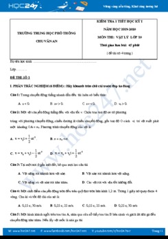 2 Đề kiểm tra 1 tiết HK1 môn Vật lý 10 năm 2019-2020 trường THPT Chu Văn An