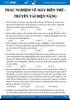Bài tập trắc nghiệm về Máy biến thế - Truyền tải điện năng có đáp án năm 2019