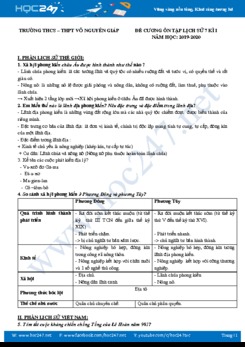 Đề cương ôn tập HK1 môn Lịch Sử 7 năm 2019 - 2020 Trường THCS,THPT Võ Nguyên Giáp