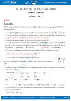 Bộ 2 đề thi Học kì 1 có đáp án trắc nghiệm môn Vật lý 11 năm học 2019-2020