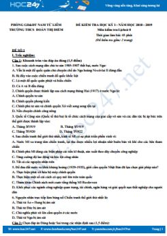 Đề kiểm tra HK1 môn Lịch Sử 8 năm 2018-2019 Trường THCS Đoàn Thị Điểm