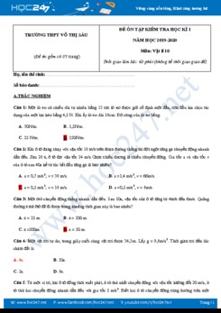 Đề ôn tập kiểm tra HK1 môn Vật lý 10 năm học 2019-2020 trường THPT Võ Thị Sáu
