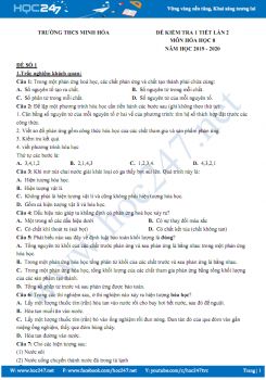 Đề kiểm tra 1 tiết lần 2 môn Hóa học 8 năm 2019 - 2020 Trường THCS Minh Hòa