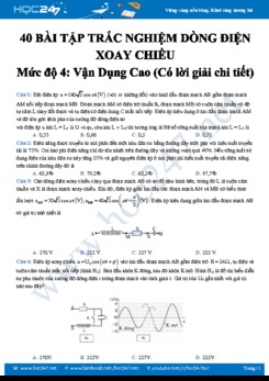 40 bài tập Dòng điện xoay chiều có lời giải chi tiết luyện thi THPTQG mức độ Vận dụng cao