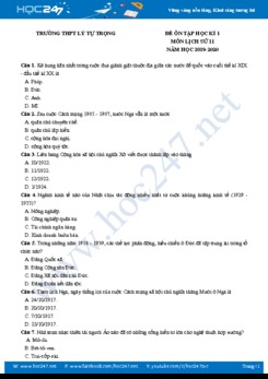 Đề ôn tập HK1 môn Lịch Sử 11 năm học 2019 - 2020 Trường THPT Lý Tự Trọng