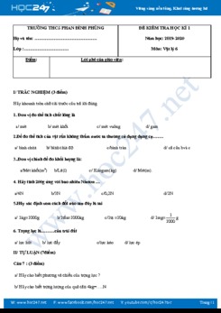 Đề kiểm tra HK1 môn Vật lý 6 có đáp án trường THCS Phan Đình Phùng