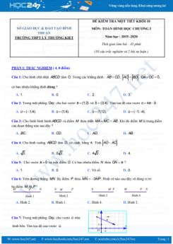 Đề kiểm tra 1 tiết Chương 1 Hình học 10 năm học 2019 - 2020 Trường THPT Lý Thường Kiệt