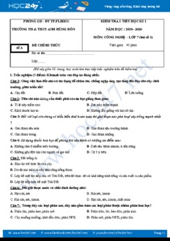 Bộ 2 Đề kiểm tra 1 tiết HK1 môn Công Nghệ 7 năm học 2019-2020 có đáp án trường THCS Anh Hùng Đôn