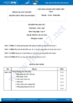 Đề thi HK1 môn Công Nghệ 9 năm học 2019-2020 trường THCS Trần Quang Khải có đáp án