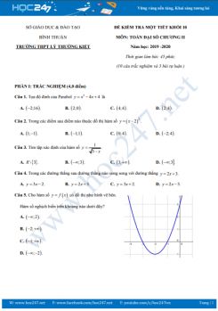 Đề kiểm tra 1 tiết Chương 2 Đại số 10 năm học 2019 - 2020 Trường THPT Lý Thường Kiệt