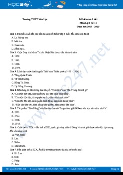 Đề kiểm tra 1 tiết HK1 môn Lịch Sử 11 năm học 2019 - 2020 Trường THPT Yên Lạc