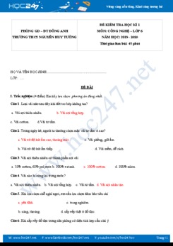 Đề thi Học kì 1 môn Công Nghệ 6 năm học 2019-2020 trường THCS Nguyễn Huy Tưởng
