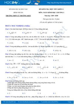 Đề kiểm tra 1 tiết Chương 1 Hình học 11 năm học 2019 - 2020 Trường THPT Lý Thường Kiệt