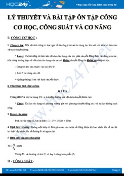 Lý thuyết và bài tập ôn tập Công cơ học, Công suất và Cơ năng môn Vật lý 8