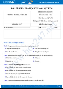 Bộ 2 đề kiểm tra Học kì 1 môn Vật lý 8 năm 2019-2020 trường THCS Mạc Đĩnh Chi