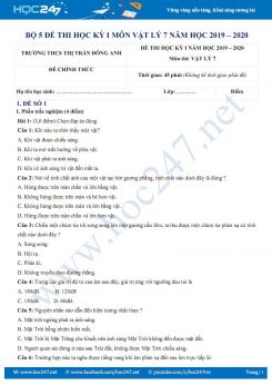 Bộ 5 đề thi Học kì 1 môn Vật lý 7 năm học 2019-2020 trường THCS TT. Đông Anh