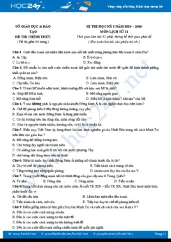 Đề thi HK1 môn Lịch Sử 11 năm học 2019-2020