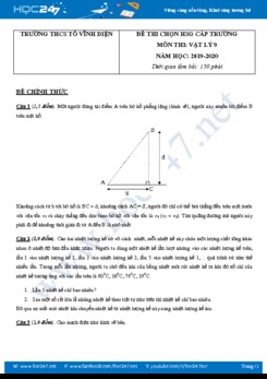 Đề thi HSG môn Vật lý 9 năm học 2019-2020 trường THCS Tô Vĩnh Diện có đáp án