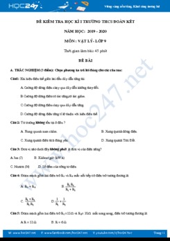 Đề kiểm tra HK1 môn Vật lý 9 năm học 2019-2020 trường THCS Đoàn Kết có đáp án