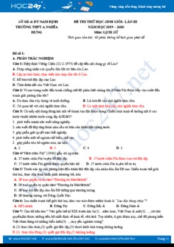 Bộ đề thi thử HSG lần 3 môn Lịch Sử 10 năm 2019-2020 Trường THPT A Nghĩa Hưng