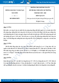 Đề thi HSG môn Vật lý 9 năm học 2019-2020 trường THCS Huỳnh Văn Lũy có đáp án
