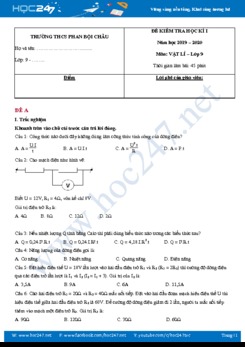 Đề kiểm tra Học kì 1 môn Vật lý 9 năm học 2019-2020 trường THCS Phan Bội Châu