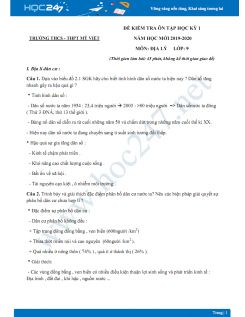Đề kiểm tra ôn tập HK1 môn Địa lý 9 năm 2019-2020 - Trường THCS - THPT Mỹ Việt có đáp án
