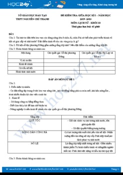 Đề kiểm tra giữa HK1 môn Lịch Sử 10 năm 2019-2020 Trường THPT Nguyễn Chí Thanh