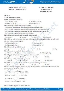Đề kiểm tra HK1 môn Hóa học 8 năm 2019-2020 Trường THCS Văn Nhân
