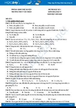 Đề thi HK1 môn Hóa học 9 năm 2019-2020 Trường THCS Văn Nhân