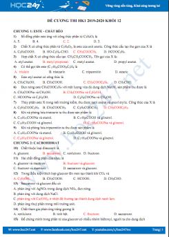 Đề cương thi HK1 môn Hóa 12 năm học 2019-2020