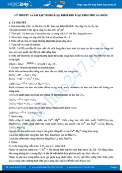 Lý thuyết và bài tập về kim loại kiềm, kim loại kiềm thổ và nhôm môn Hóa 12 năm 2019-2020