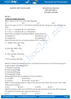 Đề kiểm tra HK2 môn Hóa học 11 năm 2019-2020 Trường THPT Hương Khê