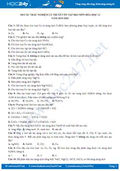 100 Câu trắc nghiệm lý thuyết ôn tập HK1 môn Hóa học 12 năm 2019-2020