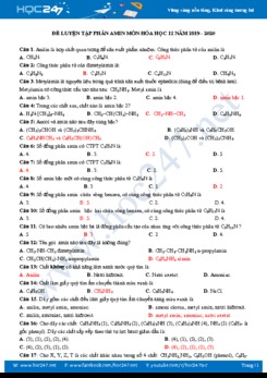 Đề luyện tập phần Amin môn Hóa học 12 năm 2019-2020