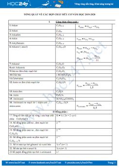 Tổng quát về các hợp chất hữu cơ năm học 2019-2020