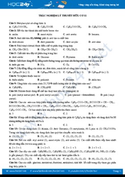 Trắc nghiệm lý thuyết Hóa hữu cơ lớp 12 năm học 2019-2020