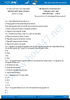 Đề thi KSCL HK1 môn Hóa học 10 năm 2019-2020 Trường THPT Trần Văn Bảo
