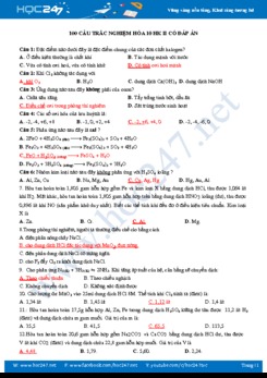 100 câu trắc nghiệm Hóa 10 HK2 có đáp án năm học 2019-2020