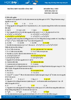 Đề kiểm tra 1 tiết môn Hóa 10 năm học 2019-2020 Trường THPT Nguyễn Công Trứ