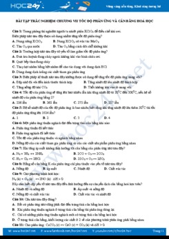 Bài tập trắc nghiệm chương VII Tốc độ phản ứng và cân bằng Hóa học