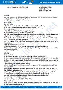 Bộ đề thi HK1 môn Hóa học 10 năm học 2019-2020 Trường THPT Bắc Đông Quan