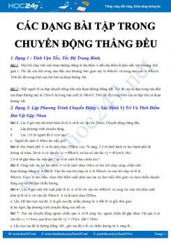 Các dạng bài tập trong Chuyển động thẳng đều năm học 2019-2020 môn Vật lý 10