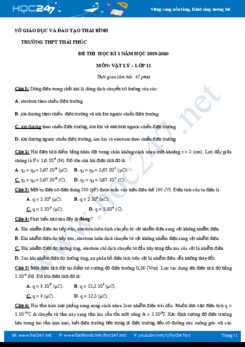 Đề thi HK1 môn Vật lý 11 năm 2019-2020 trường THPT Thái Phúc- tỉnh Thái Bình có đáp án