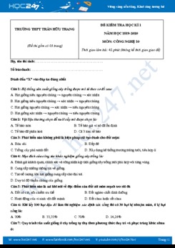 Đề kiểm tra HK1 môn Công Nghệ 10 năm học 2019-2020 trường THPT Trần Hữu Trang