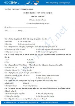 Đề thi trắc nghiệm HK1 môn Công nghệ 10 năm 2019-2020 trường THPT Nguyễn Trung Trực
