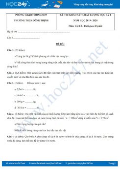 Đề thi và đáp án kiểm tra HK1 môn Vật lý 6 năm học 2019-2020 trường THCS Đông Thịnh