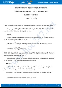 Đề cương ôn tập Lý thuyết thi HK1 môn Vật lý 9 năm học 2019-2020 trường THCS Quang Trung