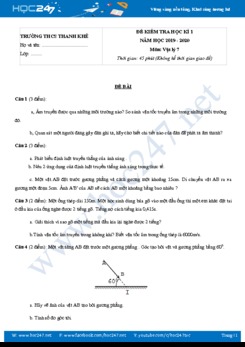 Đề kiểm tra HK1 môn Vật lý 7 năm học 2019-2020 trường THCS Thanh Khê có đáp án